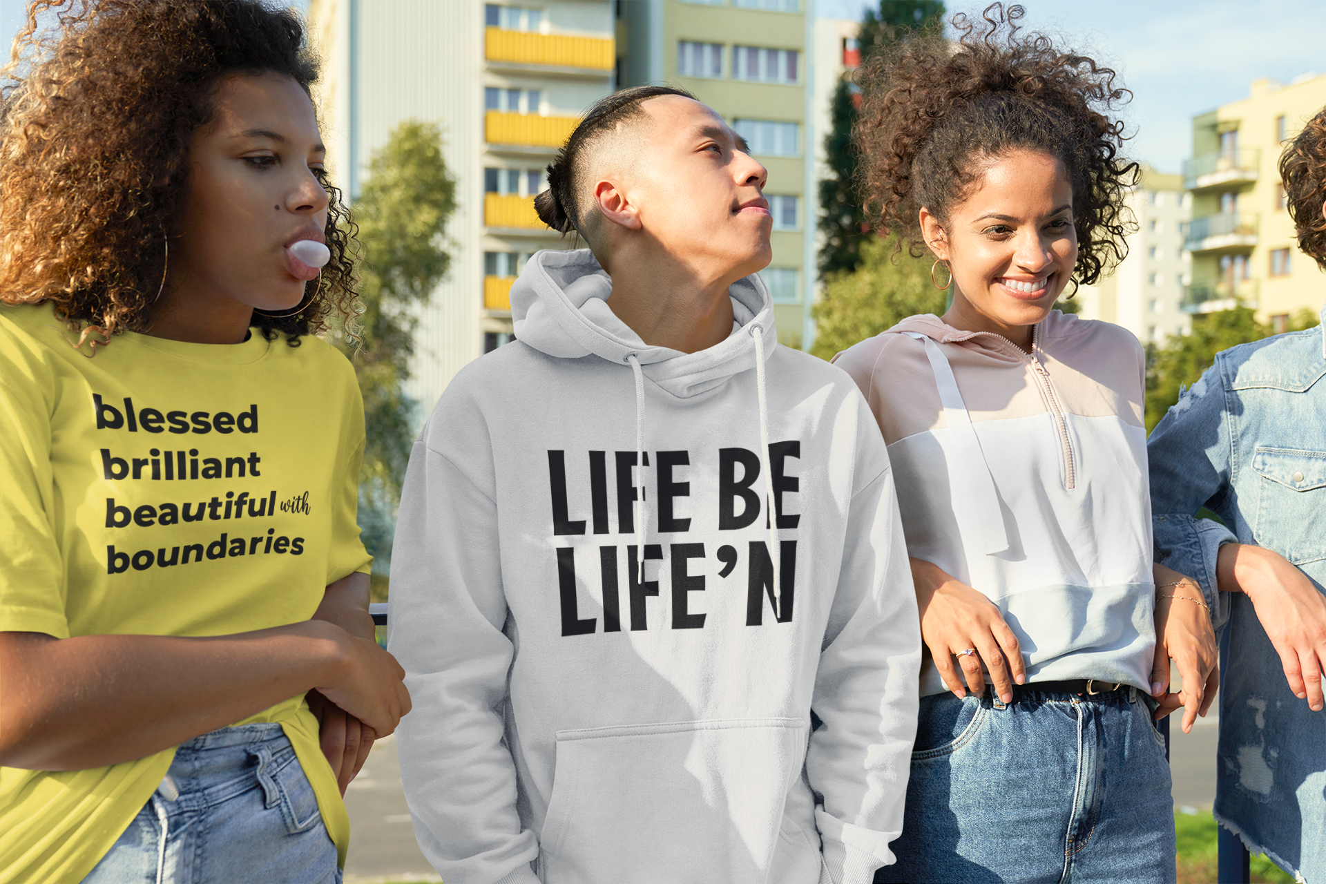 Women and men in photo Life be Life'n Hoodie, All the Bs tshirt